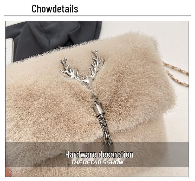 2025 Autumn/Winter Plush Tassel Antler Crossbody Shoulder Bag - Versatile Small Square Fashion Handbag