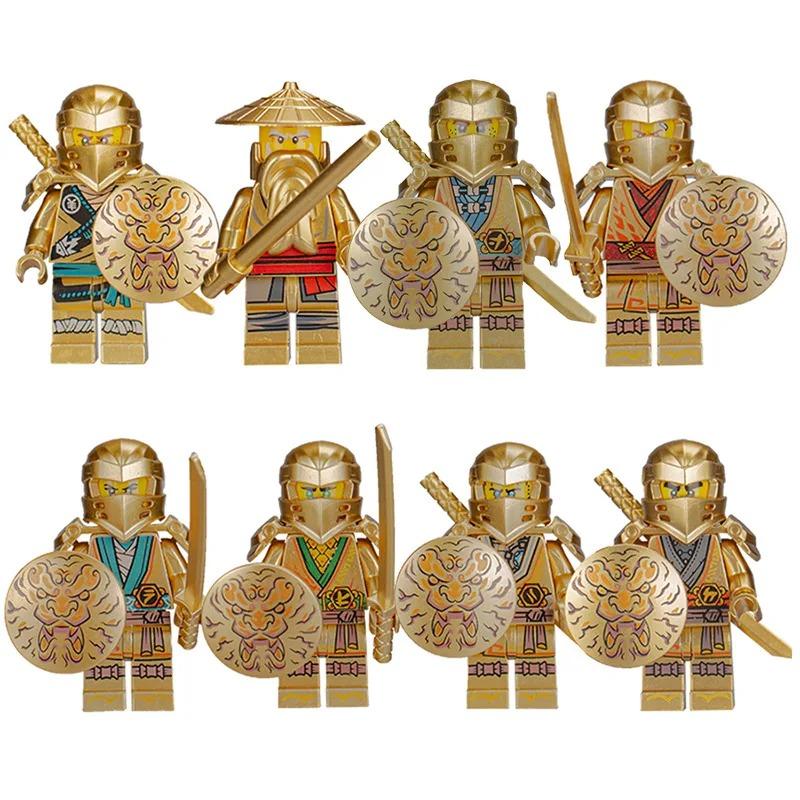 

Gold building blocks boy educational toy building blocks, humanoid dolls, digital action figures assembled birthday gifts.