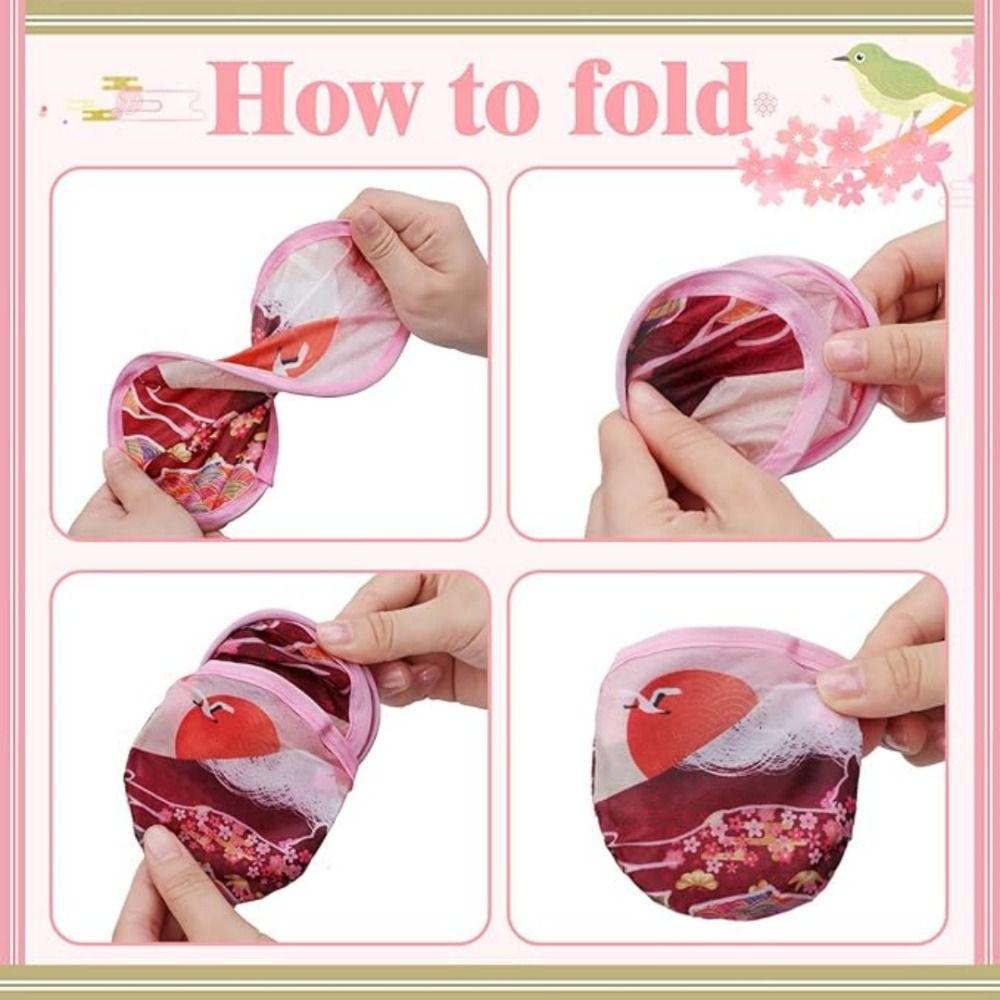 Japanese Oil Painting Portable Cooling Fan Polyester Round Handheld Fan  Campus Travel