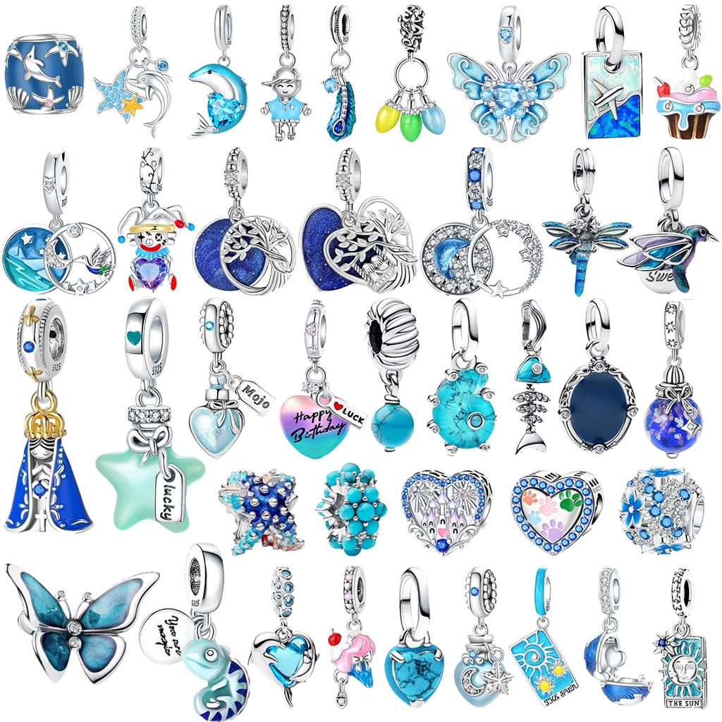 Original Copper Blue Charms Butterfly Flower Heart Fish Earrings Beads For Necklace Diy Bracelet Present Jewellery