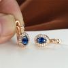 Cute Female Rose Gold Color Crystal Blue Stone Earrings Dainty Oval Zircon Wedding  For Women