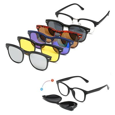 6 In 1 Spectacle Frame Men Women With 5 Pcs Clip On Sunglasses Magnetic Glasses Male Computer Optical 2201