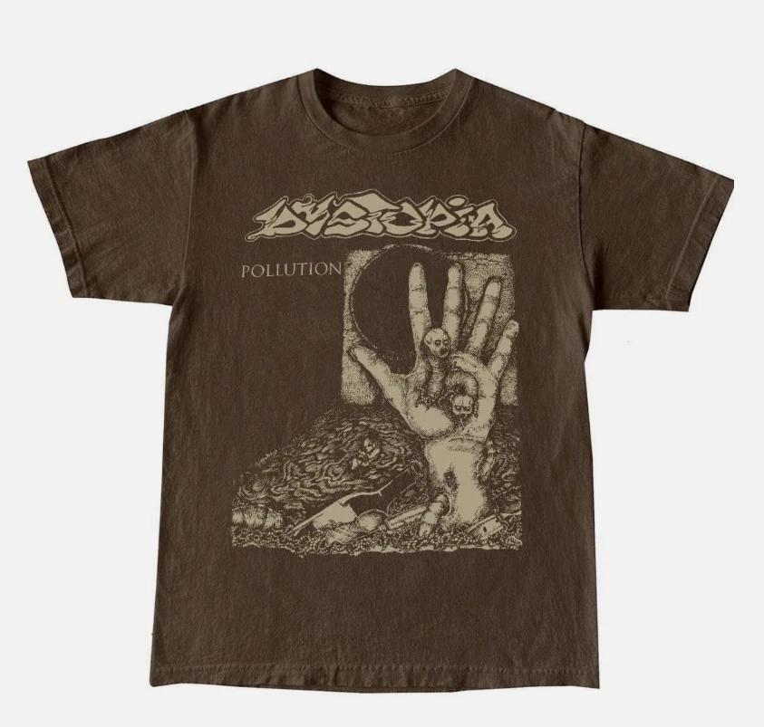 

Brown Dystopia Pollution Band T Shirt Vintage Crust Punk Grind Sludge Acid Bath S