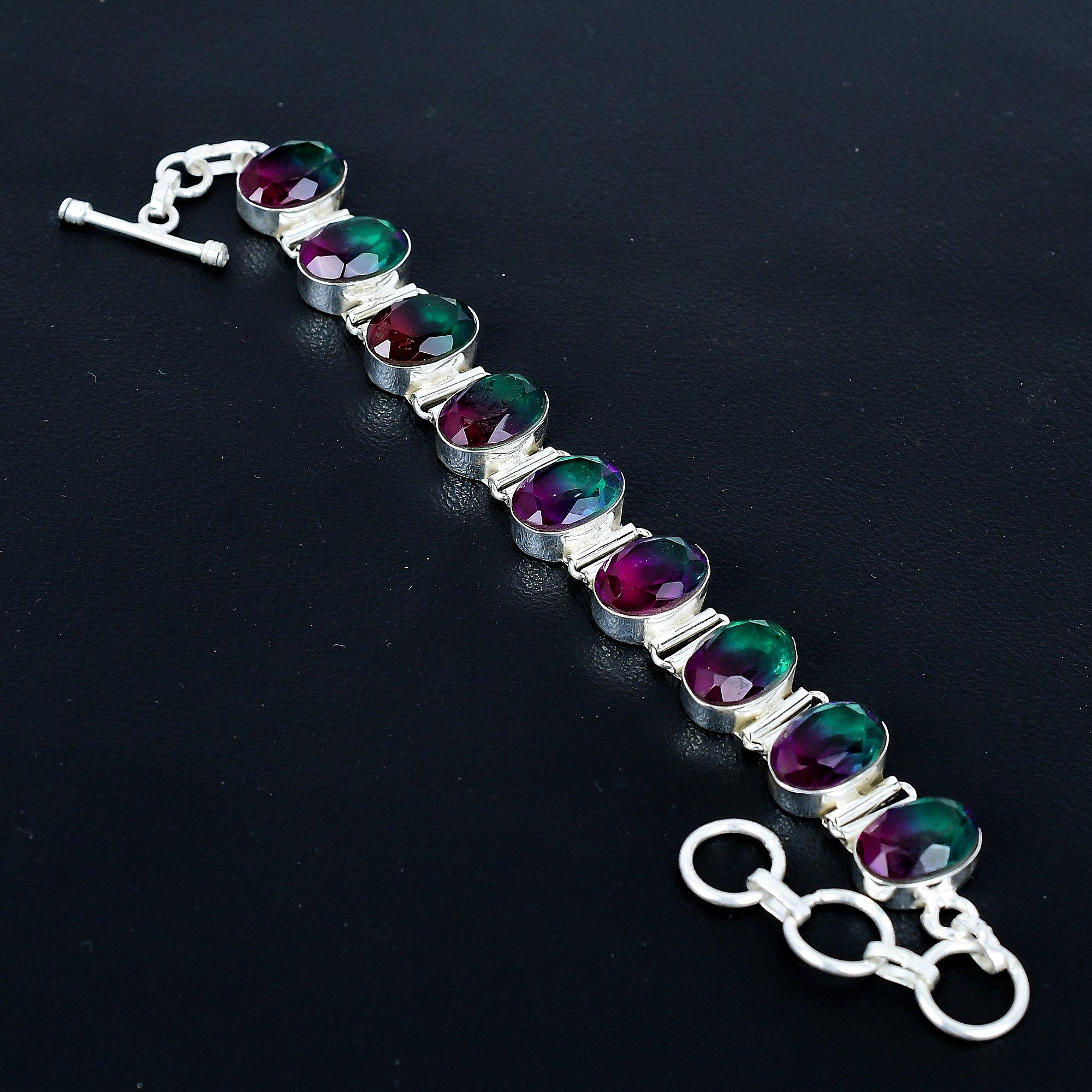 

Bi Color Tourmaline Bracelet 925 Sterling Silver Bracelet Handmade Bracelet Silver Jewelry Oval Gemstone Bracelet Any Occasion Gift For Her 8 зелений