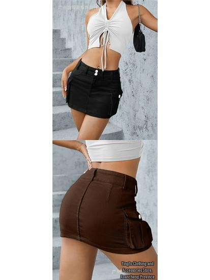 European & American Style Autumn Low-Waist Slim Fit Hip-Hugging Solid Color Skirt for Women