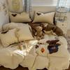 New Student Cartoon Washed Cotton Towel Embroidered Three or Four-piece Set Bed Sheet Quilt Cover Mattress Bedding