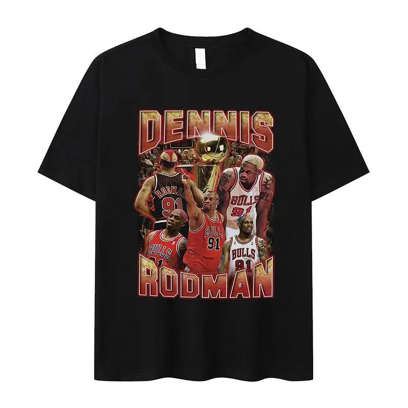 Dennis Rodman Chicago Bulls 91 Vintage Bootleg Maglietta Grafica da Basket, Maglietta Oversize NBA Streetwear, Top Casual Unisex