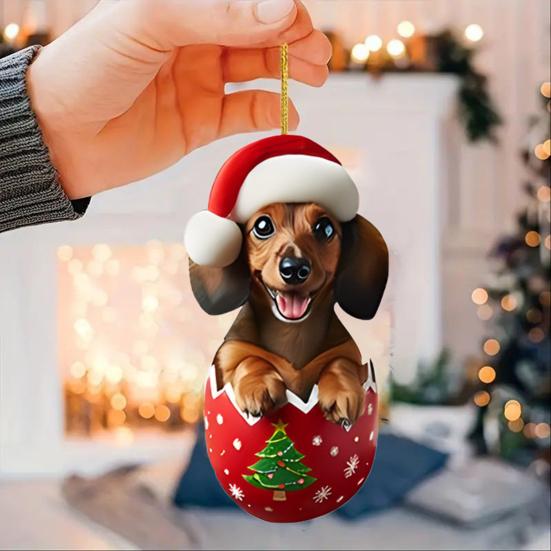 Dachshund Christmas Ornament Puppy In Mug Christmas Tree Ornament 2D Acrylic Dachshund Hanging Decor Gifts for Dog Lovers