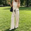 Women Summer 2 Piece Outfits Sleeveless Button Down Vest Wide Leg Pants Sets Casual Business Work Matching Set