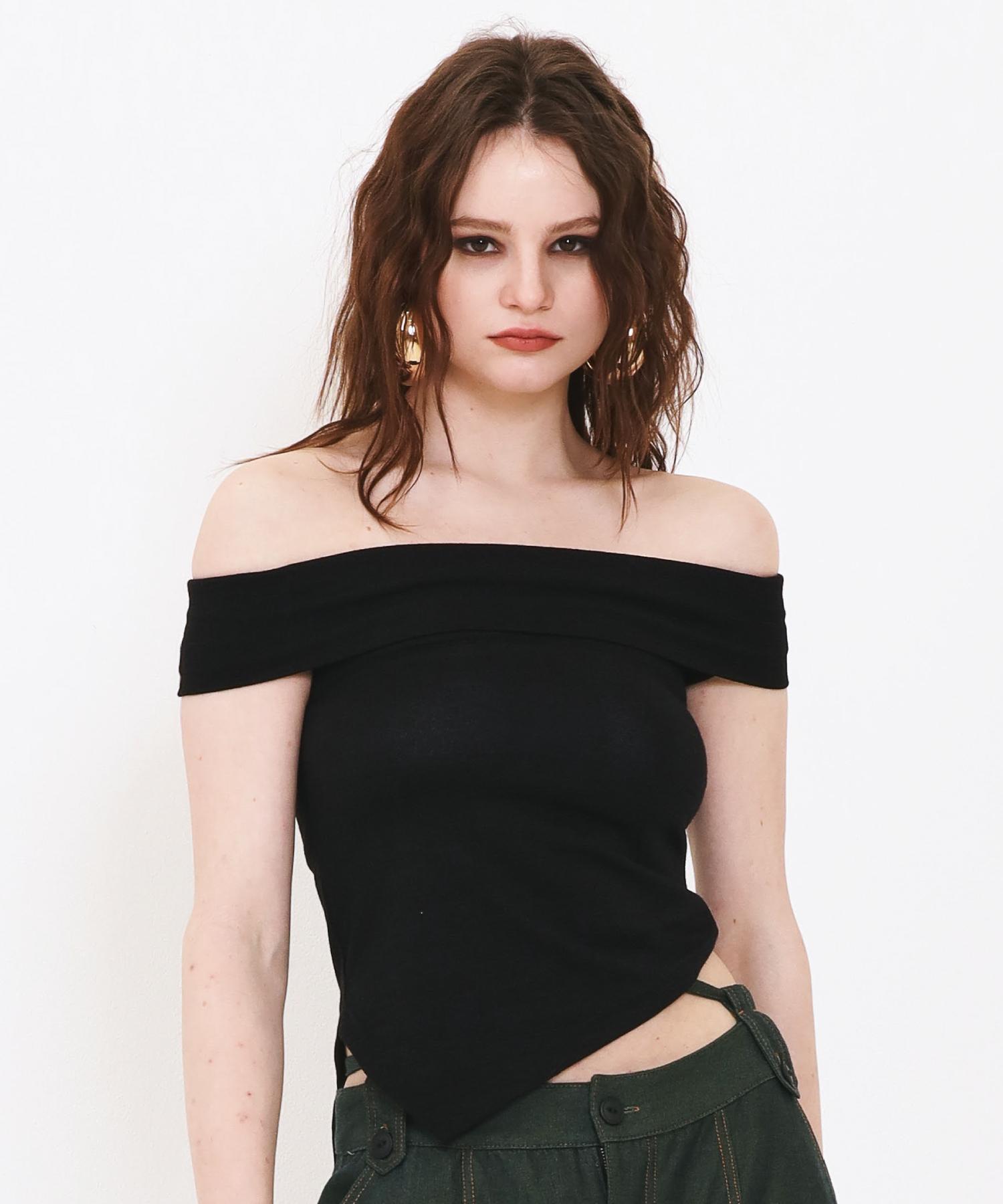 Cecese Off Shoulder Knit Top Black S