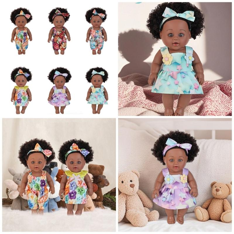 Păpușă Realistă Fetiță Neagră de 12 inch cu Păr Afro Natural Creț Jucărie Reborns Sigură Pentru Copii Colecționabilă Reconfortantă