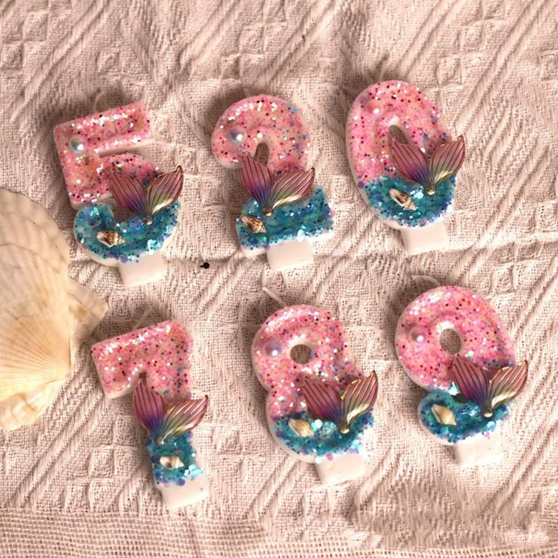 Ocean Mermaids Themed Birthday Number Candle Paraffins Wax Safe For Kids Girls Parties And Cake Toppers Decorations