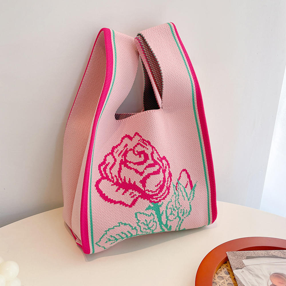 Women'S Knot Wrist Bag Handmade Knitted Bag Portable Mini Striped Tote Bucket Phone Bags  Autumn Winter Handbags