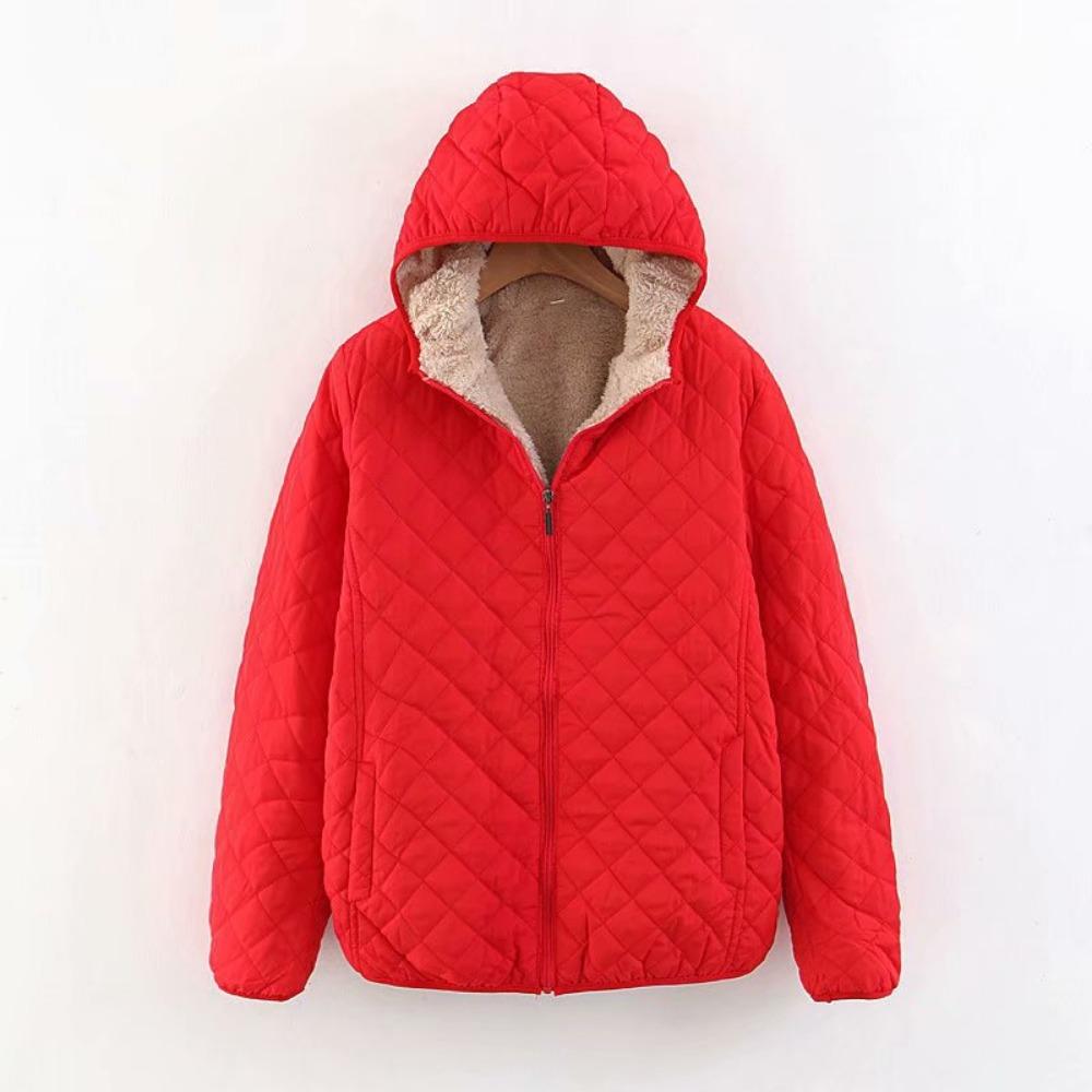 Women Autumn Winter Parkas Coat Jackets Women Lamb Hooded Plaid Long Sleeve Warm Winter Jacket