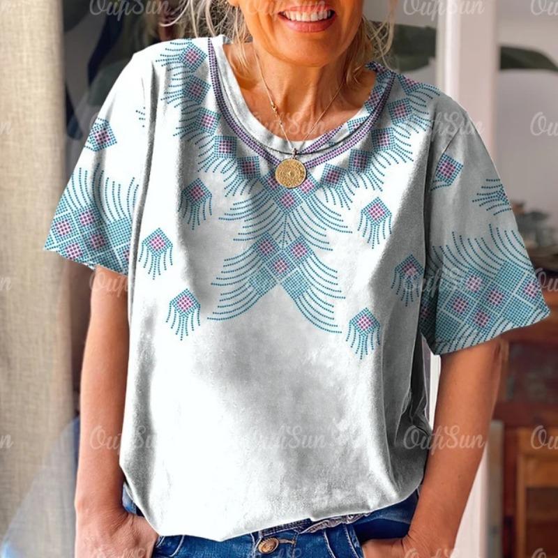 Retro Women's 3D T Shirt Ethnic Pattern Print Summer Short Sleeve Oversized Clothing Street Casual O Neck Pullover Female T-Shirts