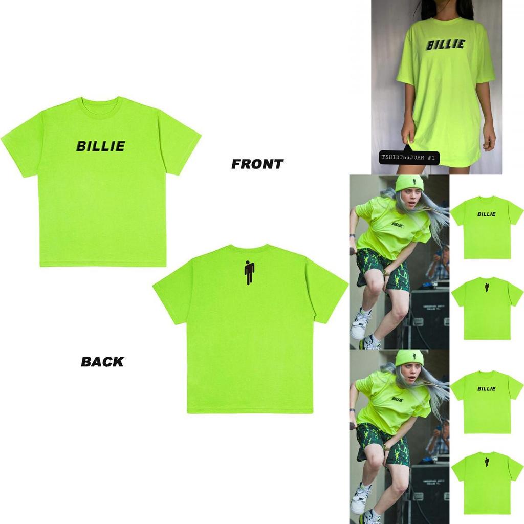 Billie Eilish Print Short Sleeve Crew Neck Tshirt For Women Summer Tops In Fluorescent Green