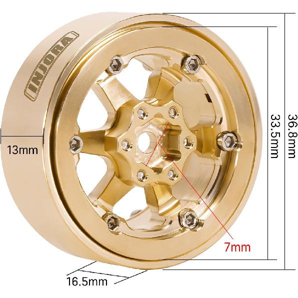 INJORA 1.3" Beadlock Wheel Brass -5.25mm Offset Rims for SCX24 TRX4M 1/24 1/18 RC Crawlers Upgrade(W1310)