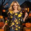 Women’s Casual Three Quarter Sleeve Crew Neck Top with Halloween and Pumpkin Print Loose Fit Comfortable Design