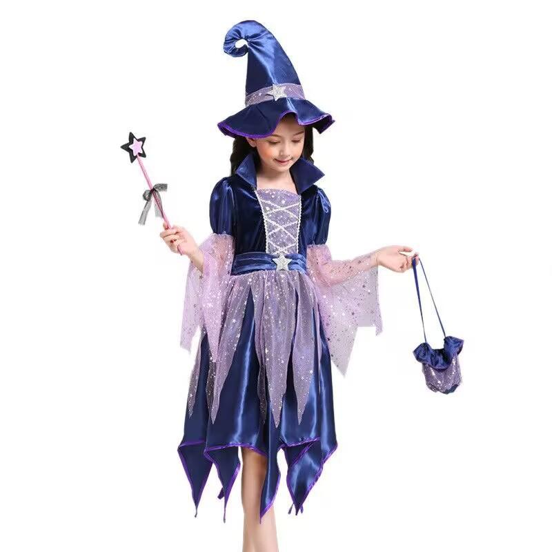 Costume de Petrecere de Halloween Rochie Fete Copii Cosplay Carnaval Costum de Vrăjitoare Sac de Dovleac Pălărie Baghetă