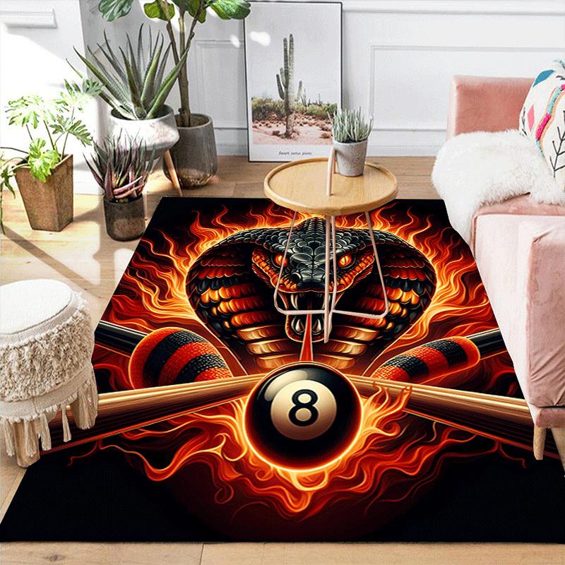 1pc Fiery Snake Print, Design Indoor Area Rug - Soft, Anti-Slip, and Durable Gaming Room Decor for Bedroom, Living Room