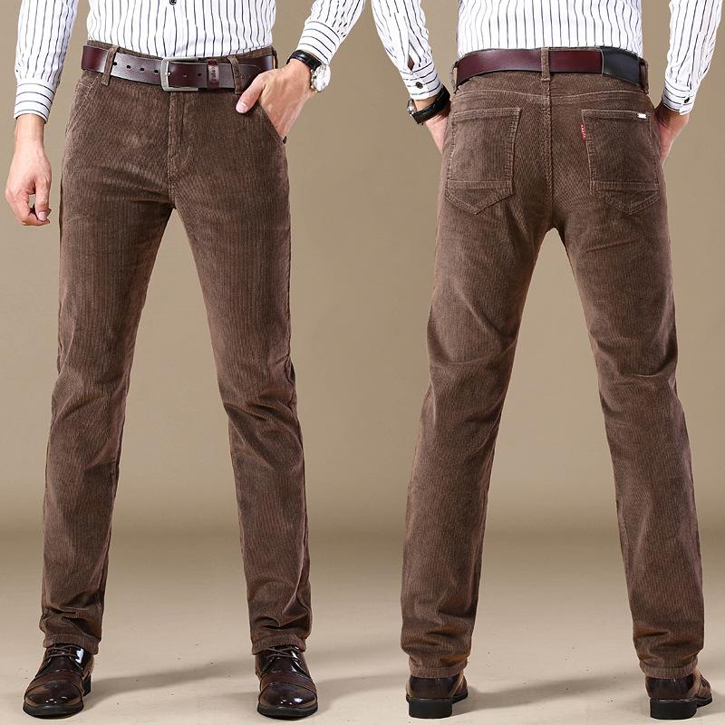 2026 Autumn And Winter New Long Pants Corduroy Men'S Elastic Business Casual Pants Men'S Striped Regular Straight Leg Pants Trend
