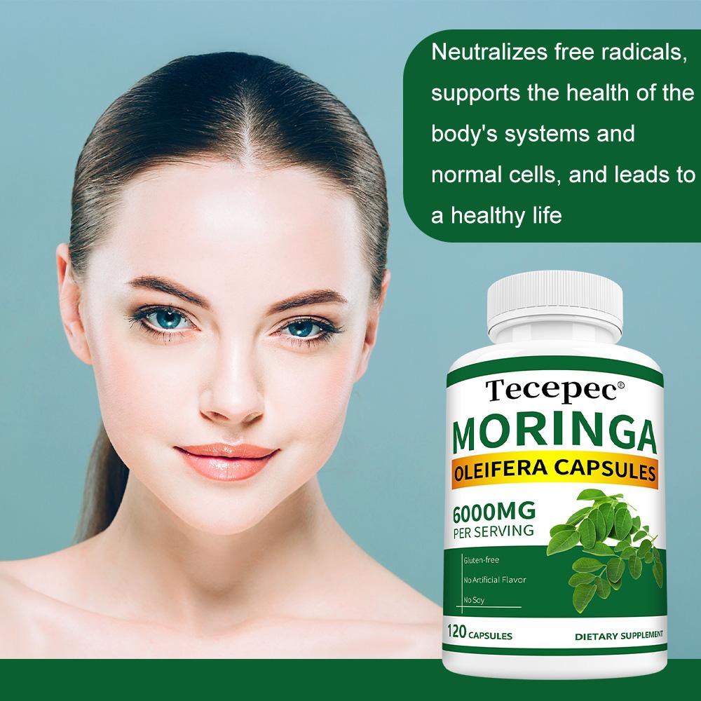 Moringa Oleifera Capsules 6000mg Per Serving, Leaf Extract Herbal Dietary Supplement, 120 Capsules