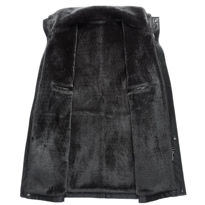 Winter High-end Men's Velvet Thickened Jacket Middle-aged and Elderly Dad Genuine Leather Short Loose Sheepskin Jacket