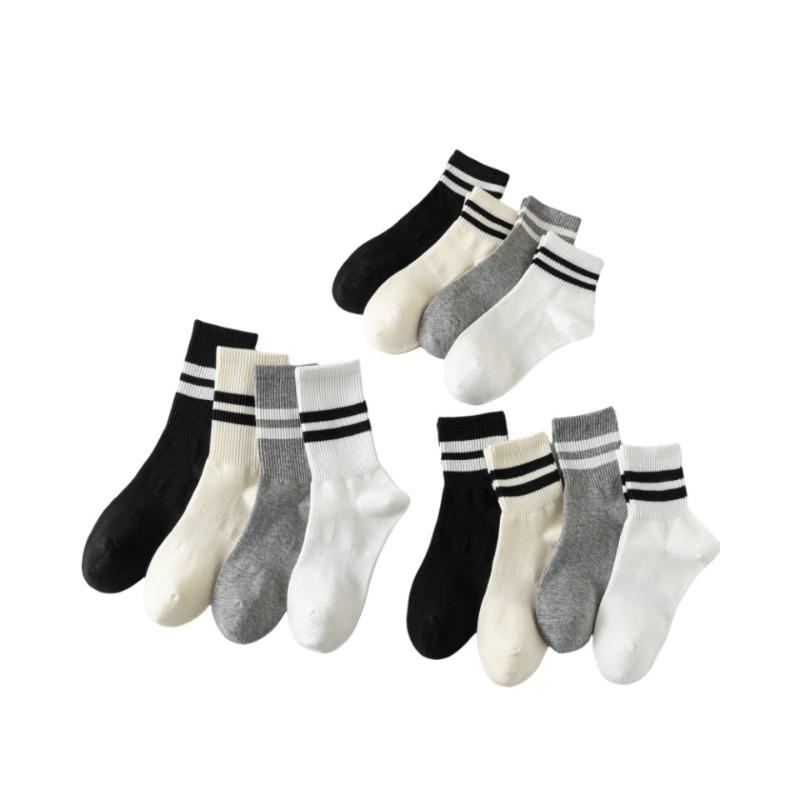 Female Spring and Autumn Stripe Two Bars Gird Waist Rubber Band Running Sports Sweat Absorbent Tube Cotton Socks