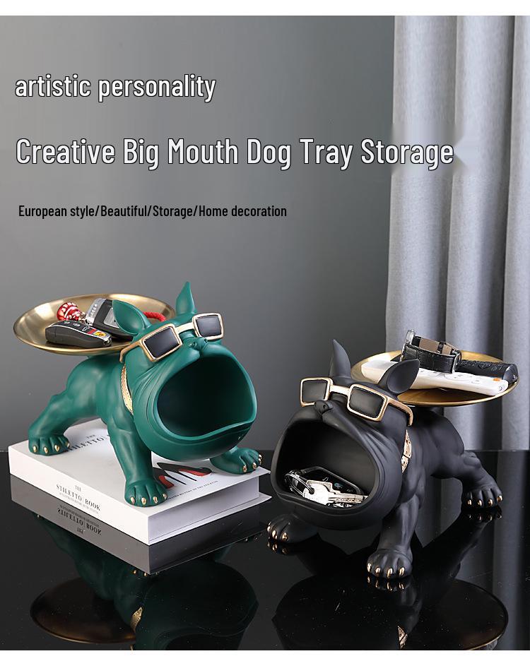 Entryway Console Table with French Bulldog Key Holder, Luxurious Shoe Cabinet, and Creative Home Decoration