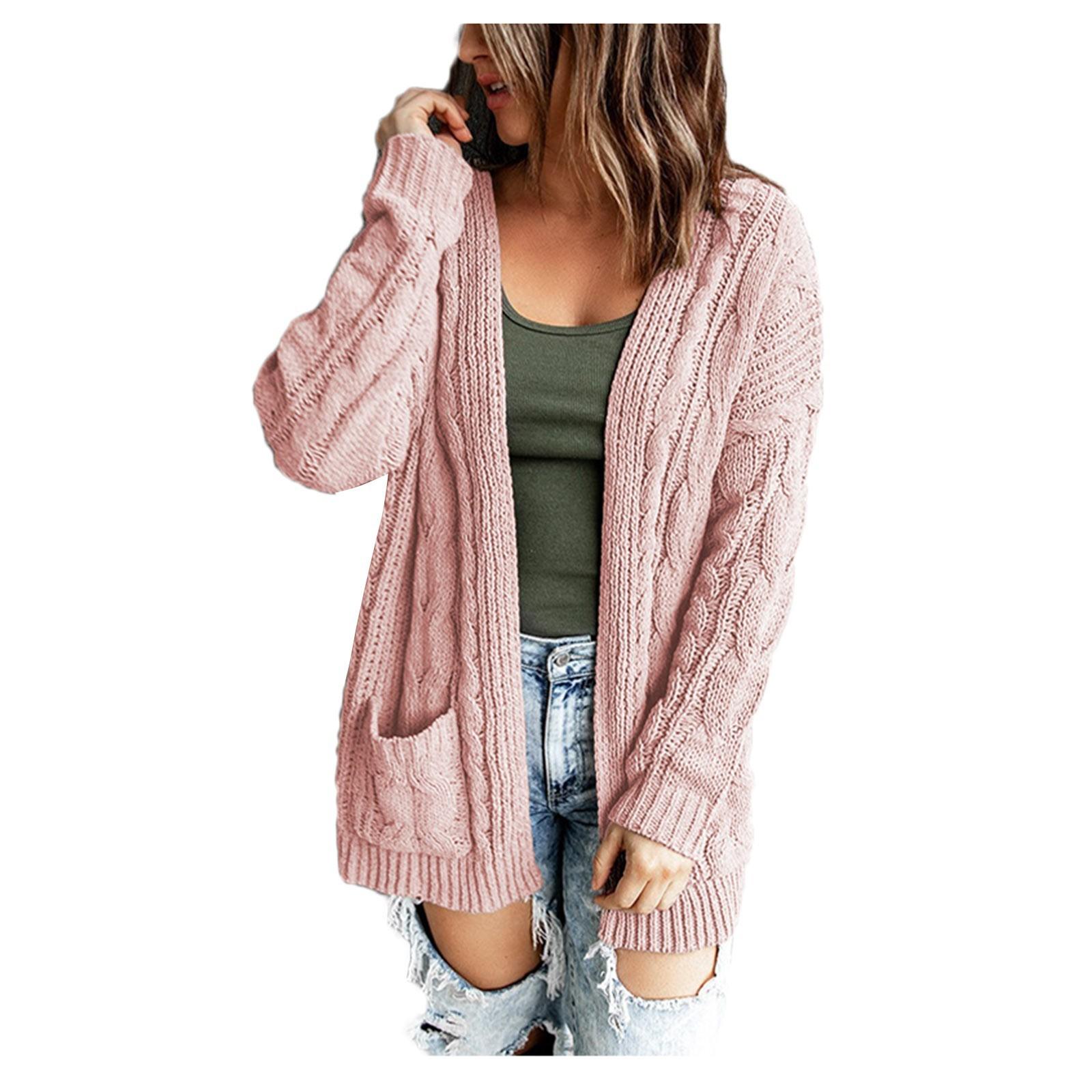 

Женский кардиган с длинным рукавом и открытой передней частью в стиле бохо, свободный свитер с косичками XL розовый