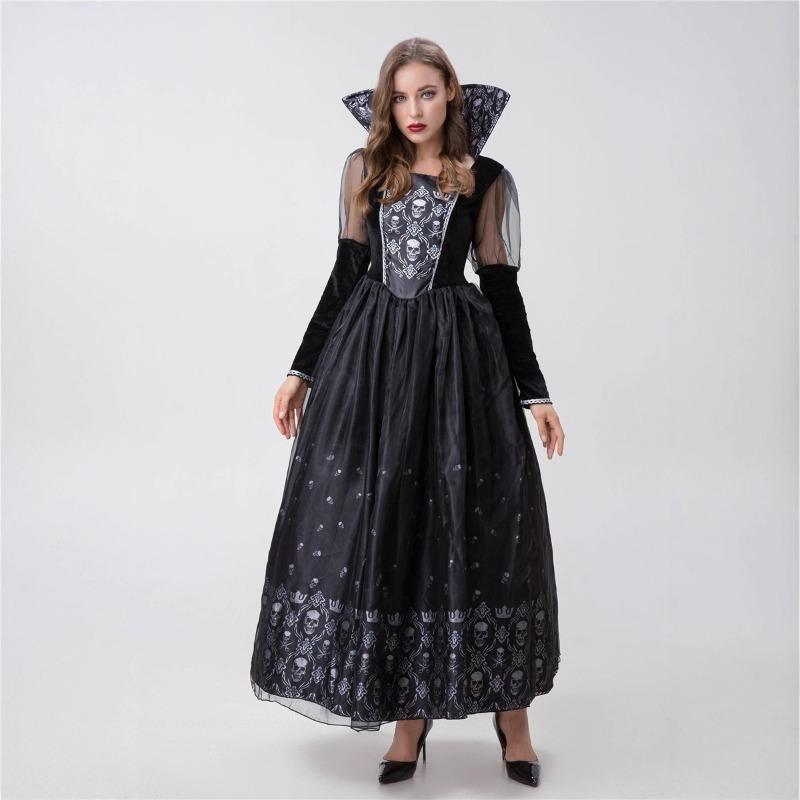 Halloween Adult Vampire Skull Horror Ghost Costume Black Dress Stage Costume