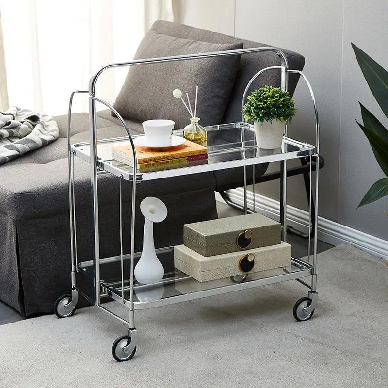 Luxury kitchen cart glass rack removable Nordic furniture multi-layer rack storage rack side cabinet stainless steel