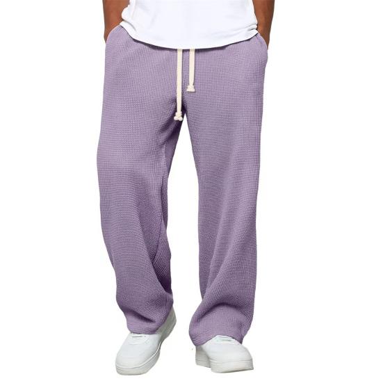 Herren Casual Baggy Hose Unifarbene Weite Hosen Lockerer Schnitt Kordelzug Taille Gerade Jogginghose für Sport Straße