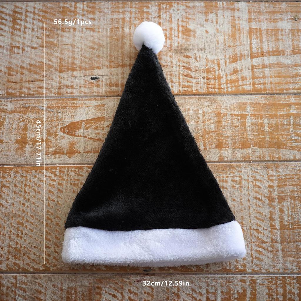 Black Short Plush Santa Hat - Christmas Party Decoration