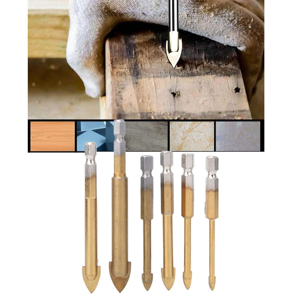 6PC Hexagonal Shank Titanium Triangular Glass Ceramic Drill 4mm   5mm   6mm   8mm   10mm  12mm