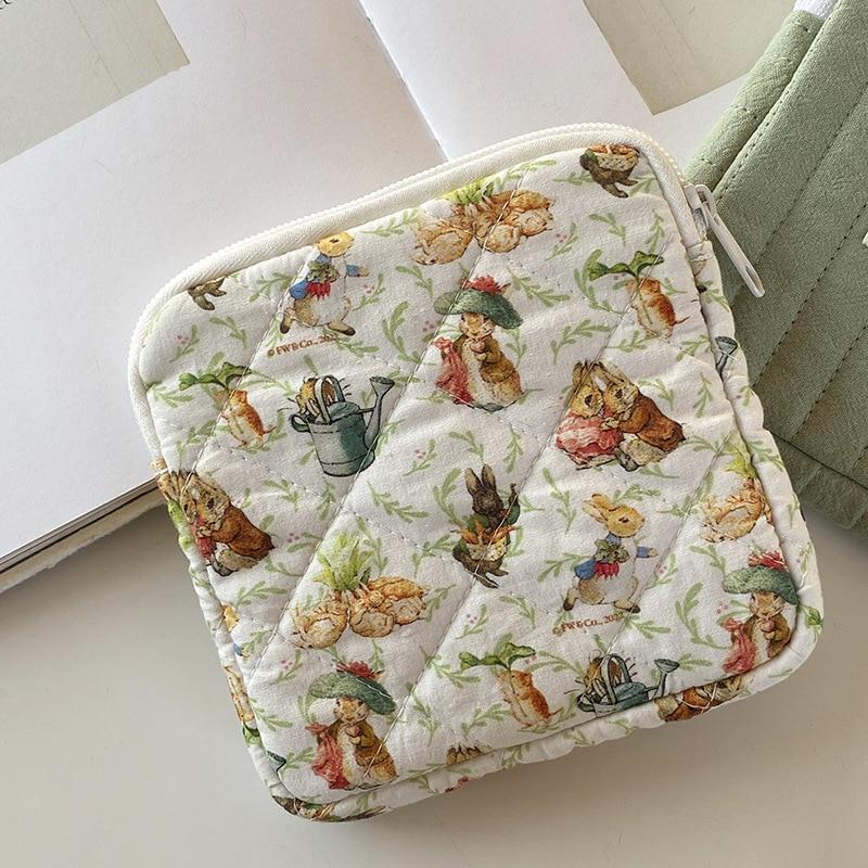Cotton Makeup Pouch Mini Portable Cosmetic Bag Tampon Sanitary Napkin Pads Organizer Data Line Earphone Key Storgae Bag Purse