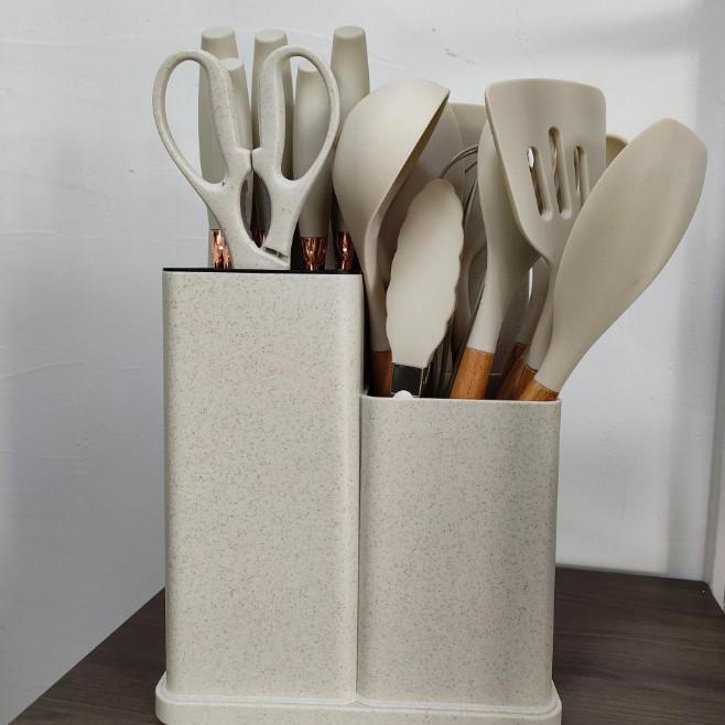 19-Piece Non-Stick Silicone Kitchen Utensil Set with Knives and Storage Bucket