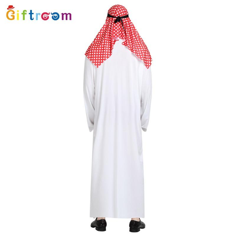 Party Costume Middle East Dubai Prince Adult Men's White Arabian Red Headscarf Performance Stage Costume