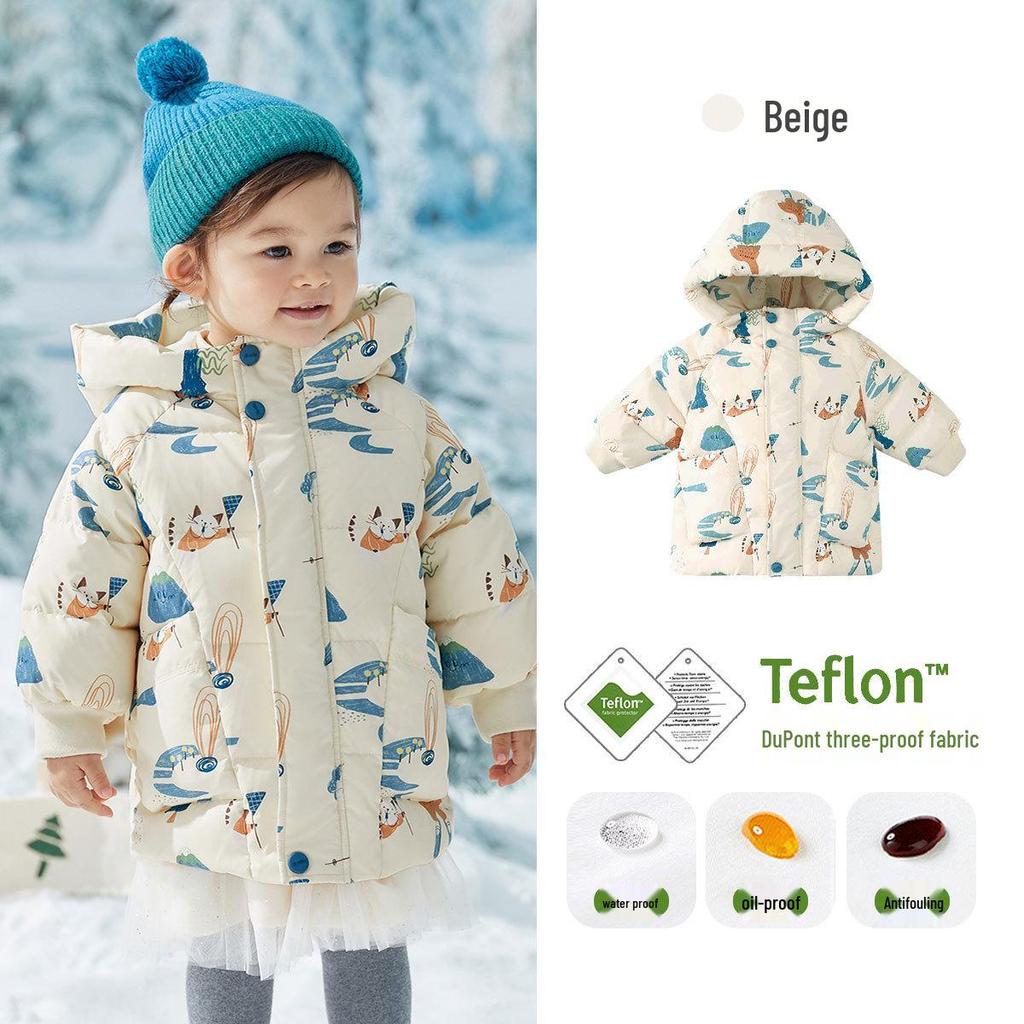 2025 Tongbei Kids' Winter Down Jacket: Cartoon Design, White Duck Down, Three-Proof, Warm, Hooded, Korean Style Outerwear