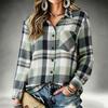 Camisa Casual a Cuadros de Manga Larga para Mujer con Corte Holgado y Bolsillo para Otoño Invierno
