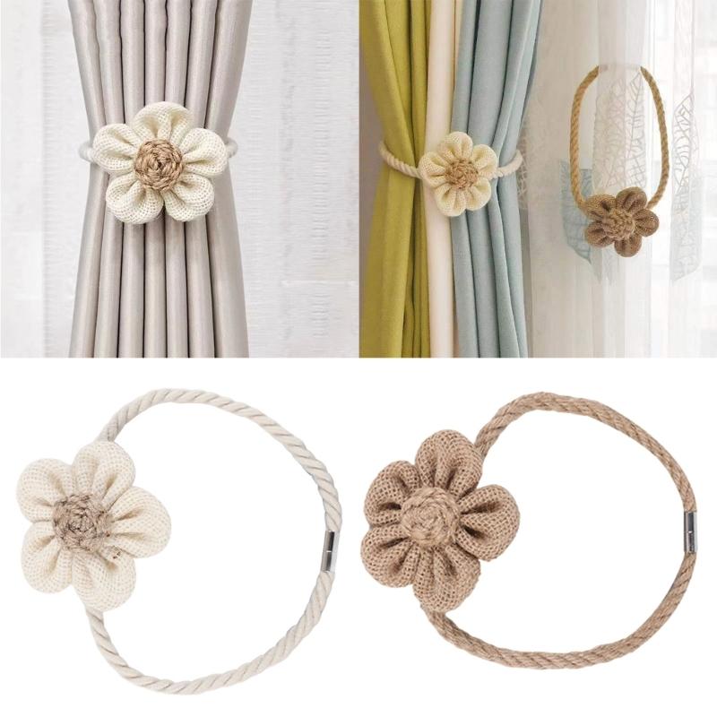 2 szt. Magnetyczne podwiązki do zasłon Ręcznie tkane kwiatowe klipsy do zasłon Boho sznurkowe podwiązki do zasłon Dekoracje domu