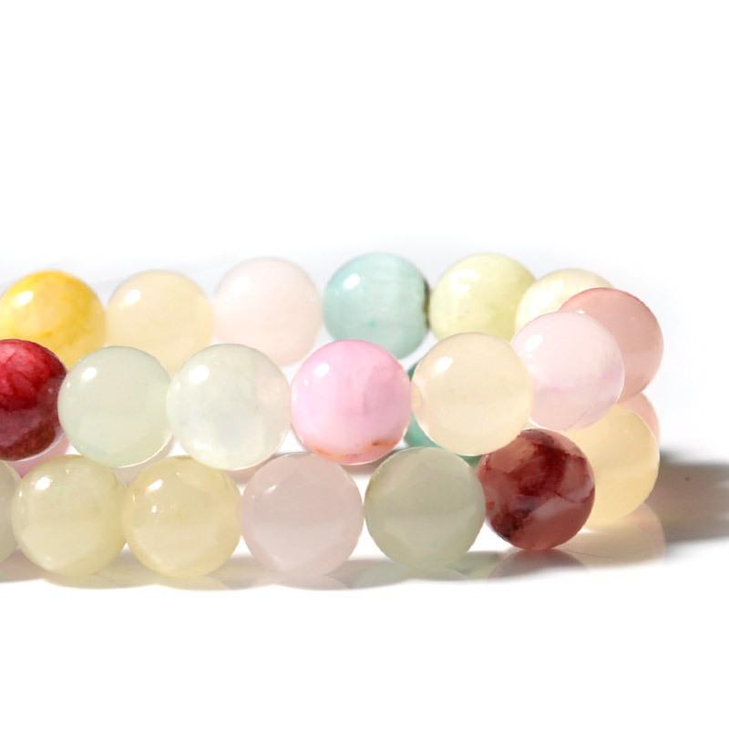 Bunte Jaden Natursteinperlen 15" Strang Glatte Lose Zwischenperlen 4/6/8/10/12mm für Schmuckherstellung DIY Armbänder Zubehör