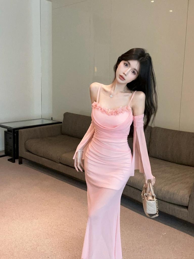 Sexy dress temperament mesh lace tube top fishtail skirt low cut fashion hip sling skirt