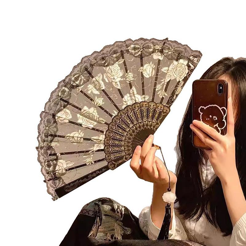 Lace Decorative Fans Folding Hand Fan Black White Dancing Fans Wedding Party Stage Performance Fan Gifts For Guest