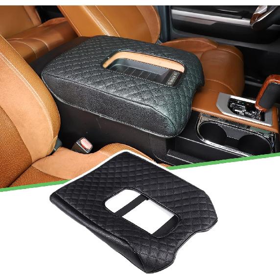 LLKUANG Car Center Console Armrest Cover Pad Fit for Toyota Tundra 2007-2021 Waterproof Leather Seat Armrest Box Cushion Pad Protector (Black)