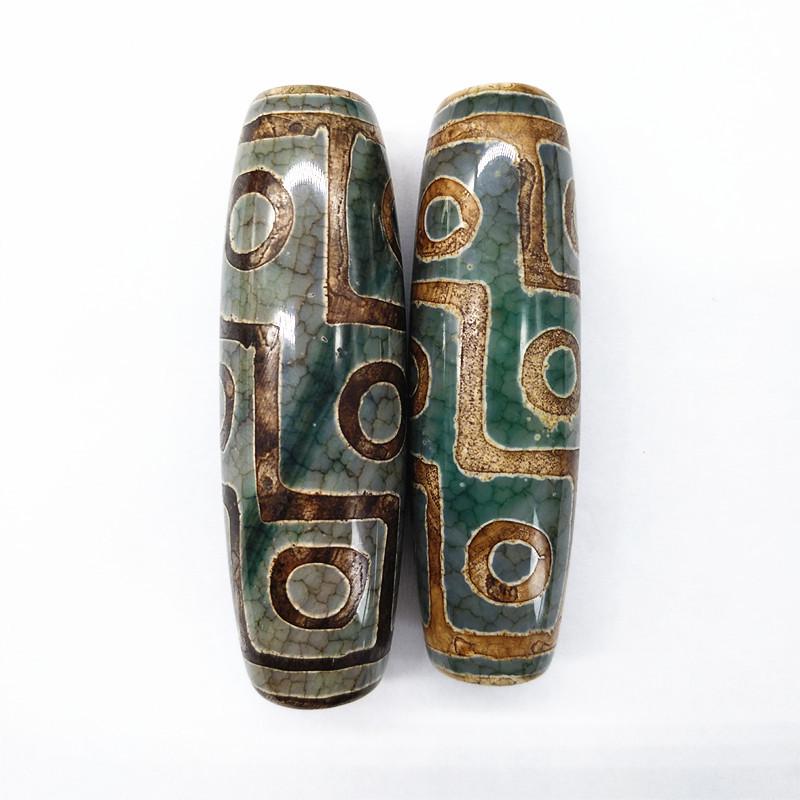 Tibetan Green Nine-Eyed Dzi Agate Jade Pendant Necklace Ornaments.