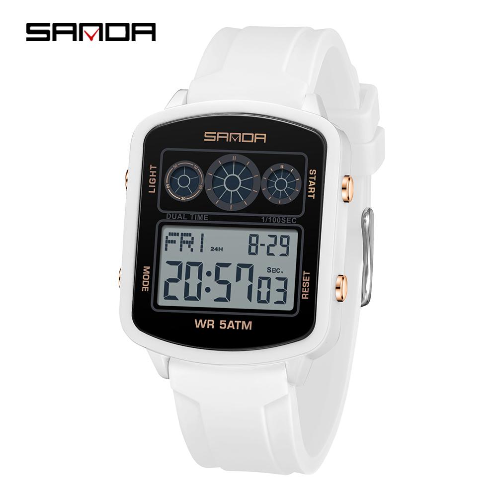 SANDA Brand 6503 Fashionable Square Timer Electronic Watch, Student Alarm Clock, Multifunctional Waterproof Sports Men's Watch