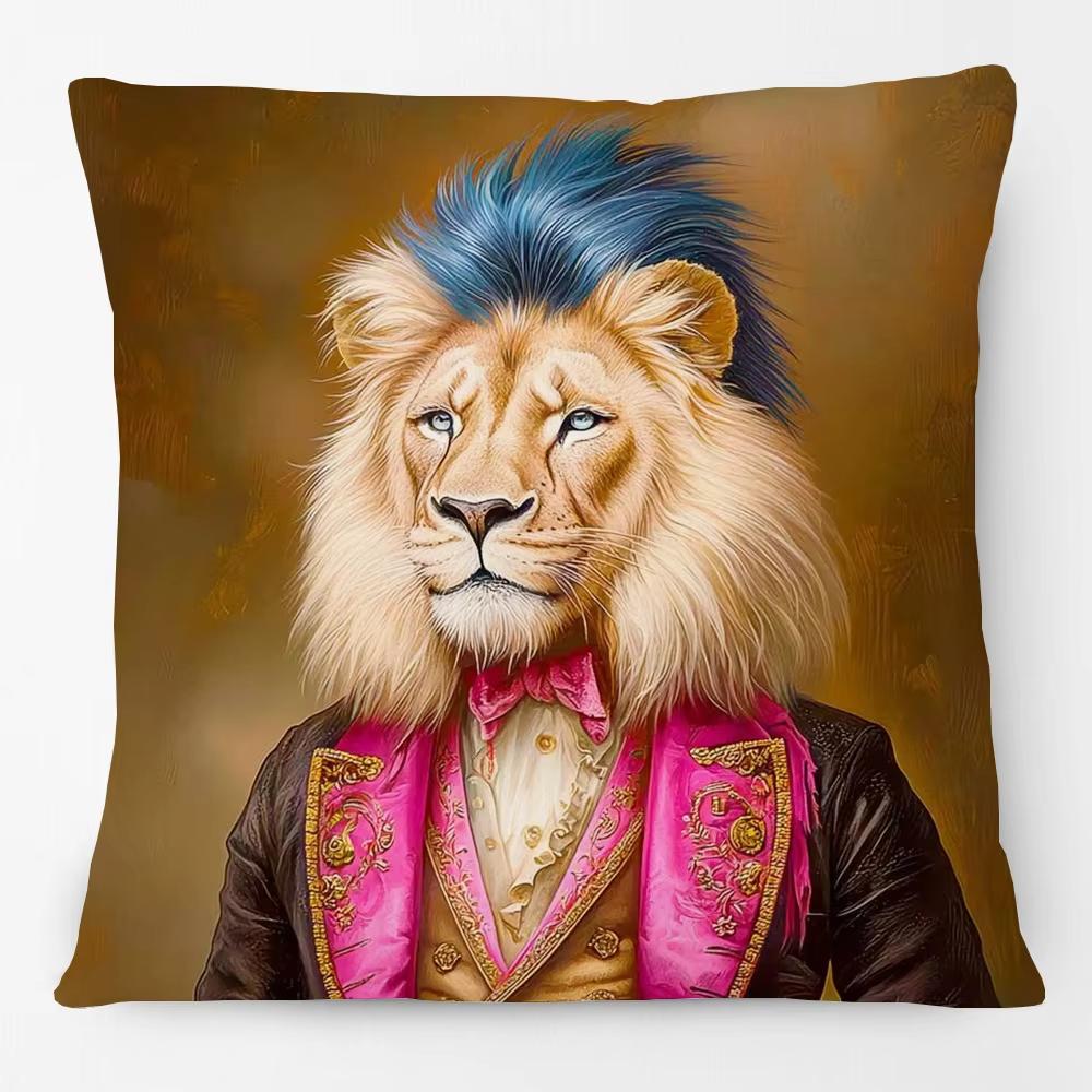Animals Portrait Poster Pillowcase European Fashion Leopard Royal Lion Zebra Living Room Cushion Cover Square Home Decoration