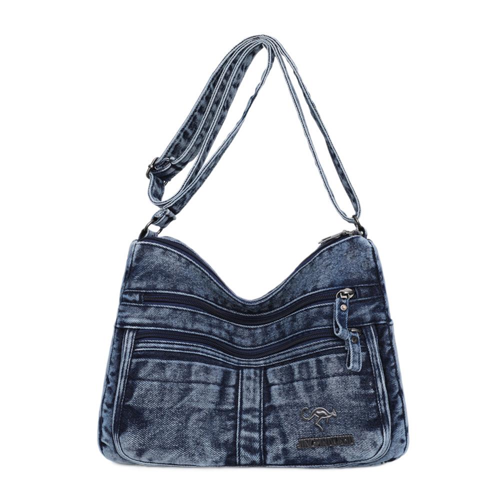Mehrschichtige kleine quadratische Denim-Tasche für Damen, Umhängetasche, Modische und lässige Damentasche