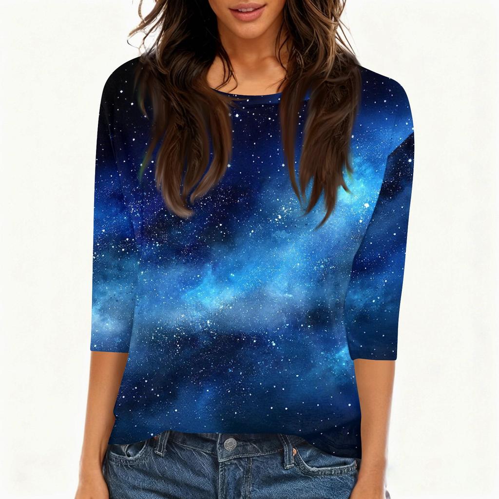 Damen T-Shirt Print 3/4 Ärmel Alltagsmode Wochenende Basic Rundhals Normales Oberteil